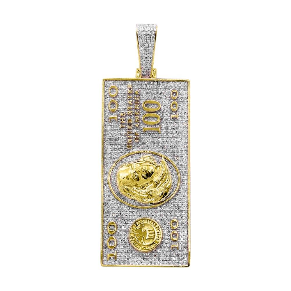 $100 Bill Diamond Pendant 1.00cttw 10K Yellow Gold