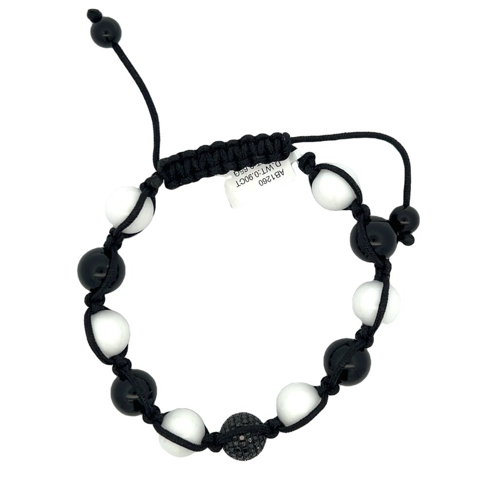 11MM Black & White .90cttw Diamond Disco Ball Bracelet .925 Sterling Silver