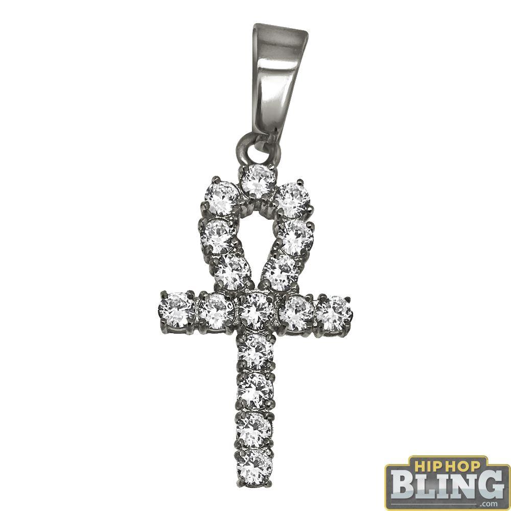 3MM CZ Ankh Cross Stainless Steel Bling Bling
