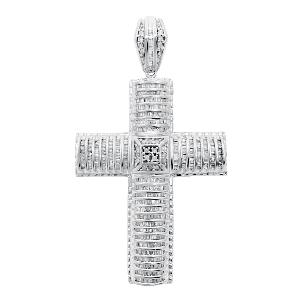 4.00 Carat Diamond Baguette Cross XL 10K White Gold