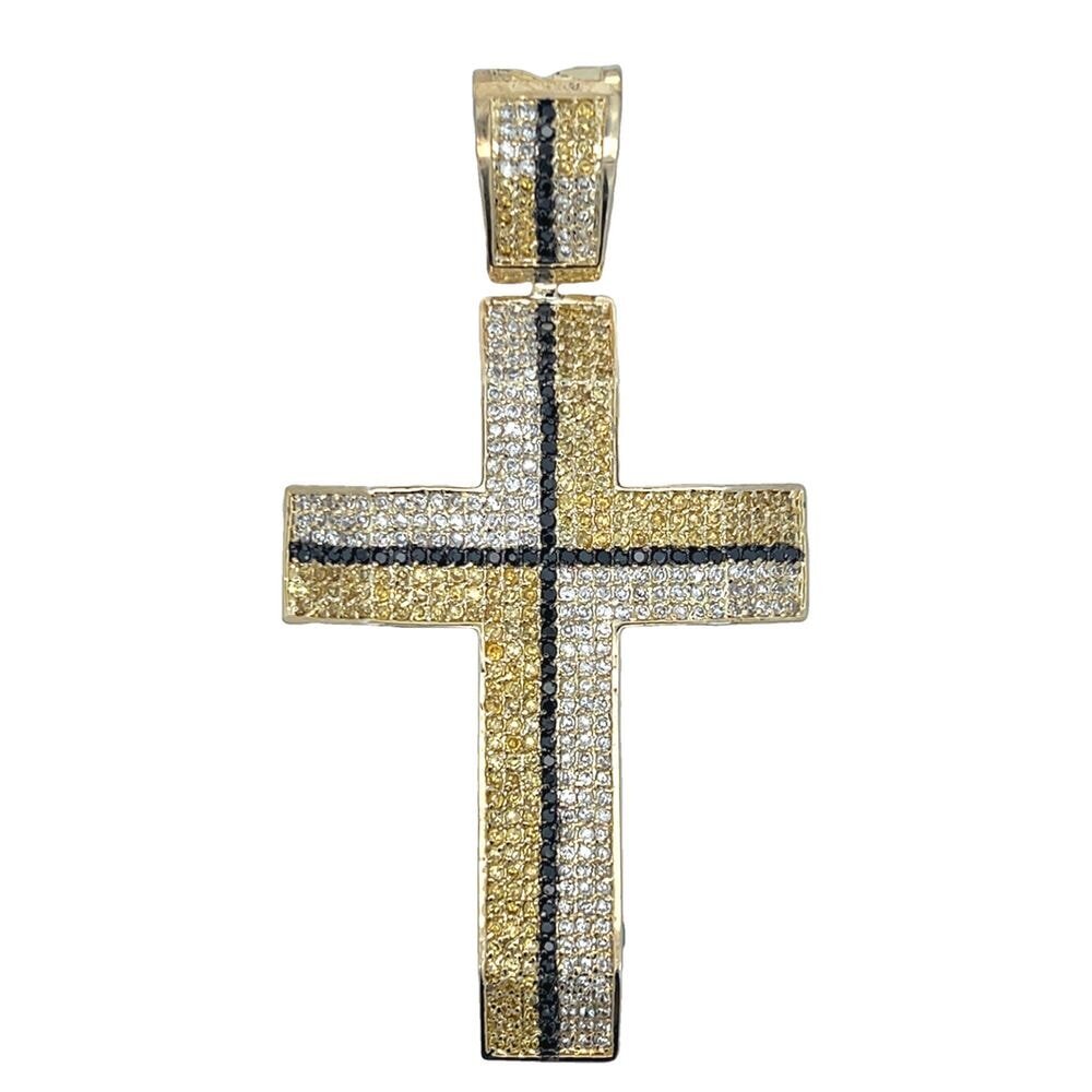 7 Row Blocked White Black & CZ Cross Iced Out Pendant