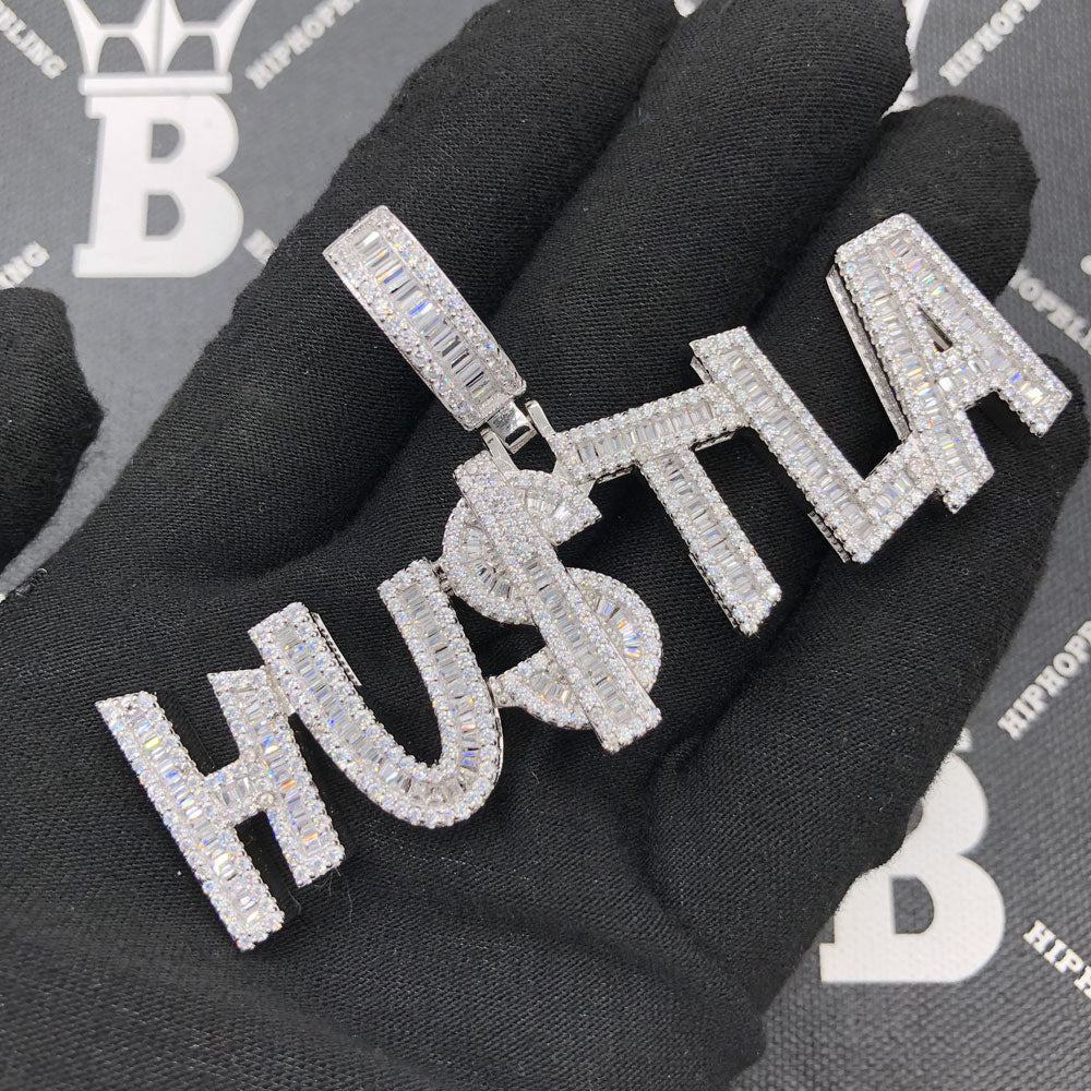 .925 Silver HU$TLA Baguette VVS CZ Iced Out Pendant
