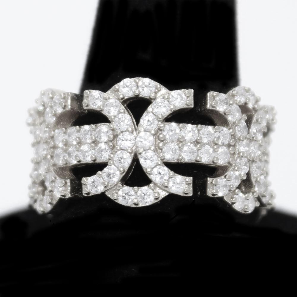 .925 Sterling Silver Byzantine CZ Hip Hop Bling Ring