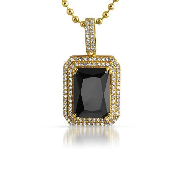 .925 Sterling Silver Double Bling Gold Pendant Black Gem