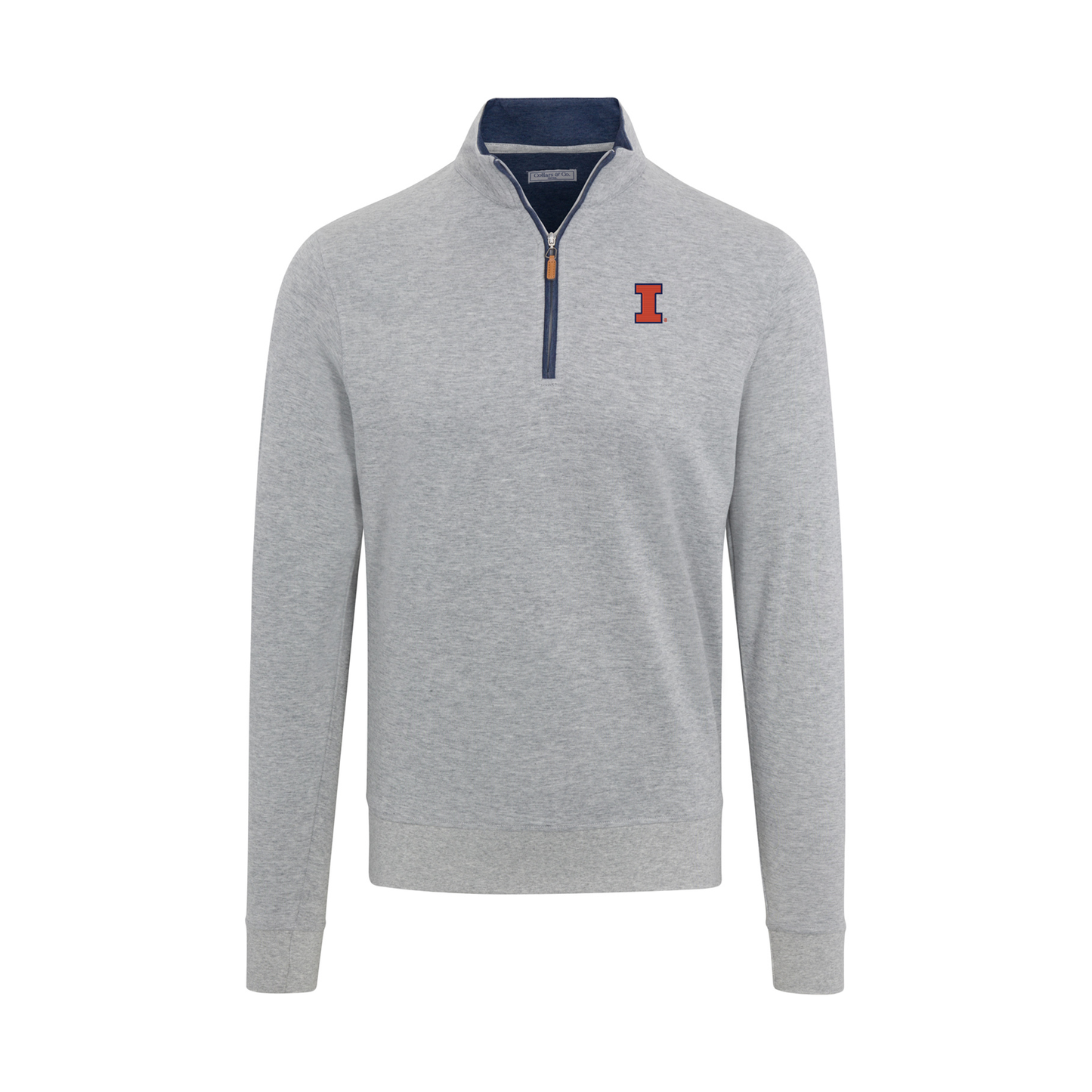 Illinois Heather Cloud Cotton Quarter Zip Pullover Light Grey with Navy Trim