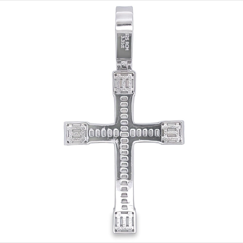 Baller Cross Baguette VVS Moissanite Pendant .925 Sterling Silver