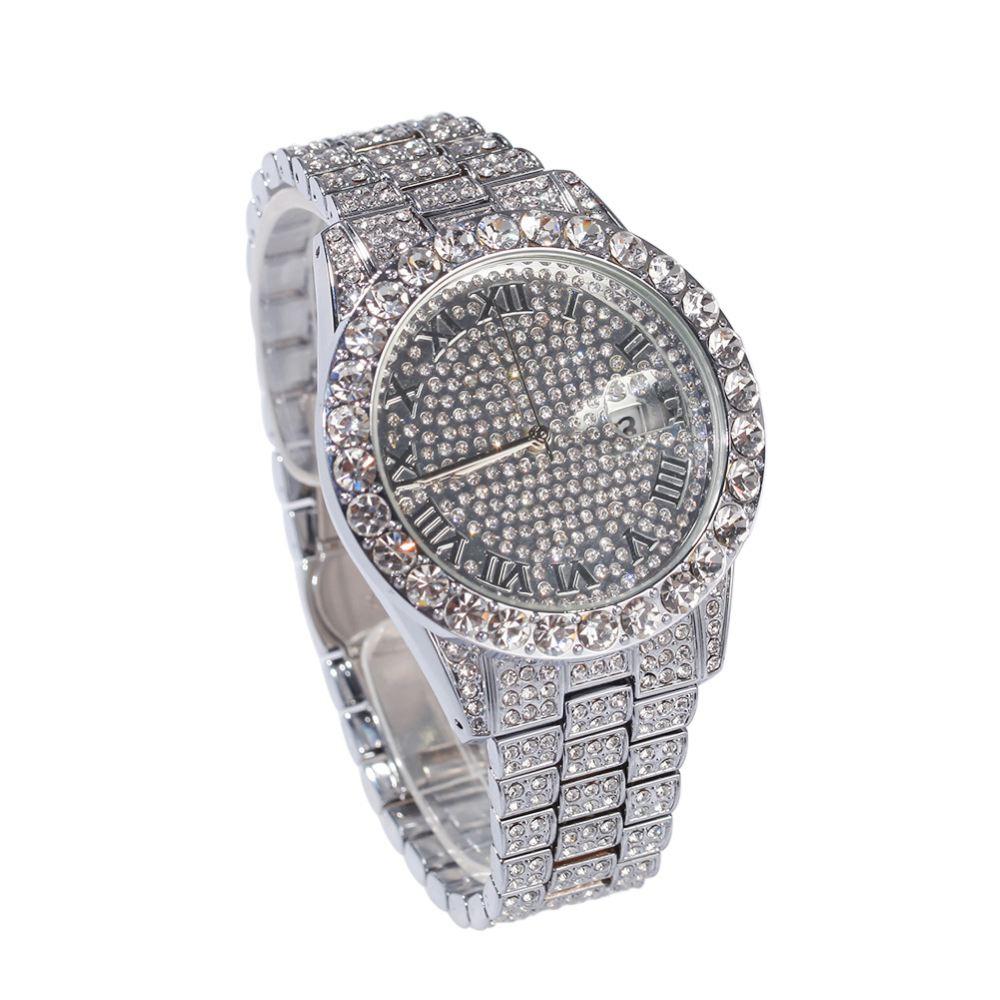 Big Rocks with Date Iced Out Bling Hip Hop Watch