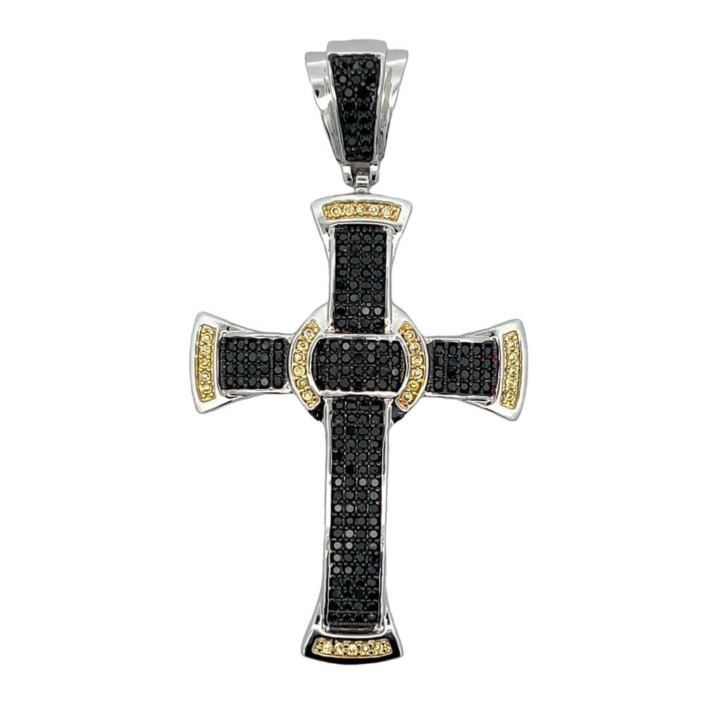 Black & Yellow Cross CZ Iced Out Pendant