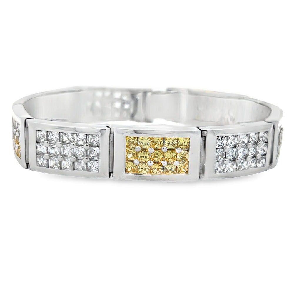 Brick Link Princess Yellow CZ Iced Out Bracelet .925 Sterling Silver