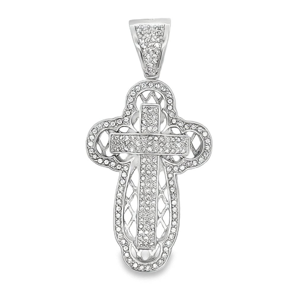 Bubble Halo Cross CZ Pendant .925 Sterling Silver
