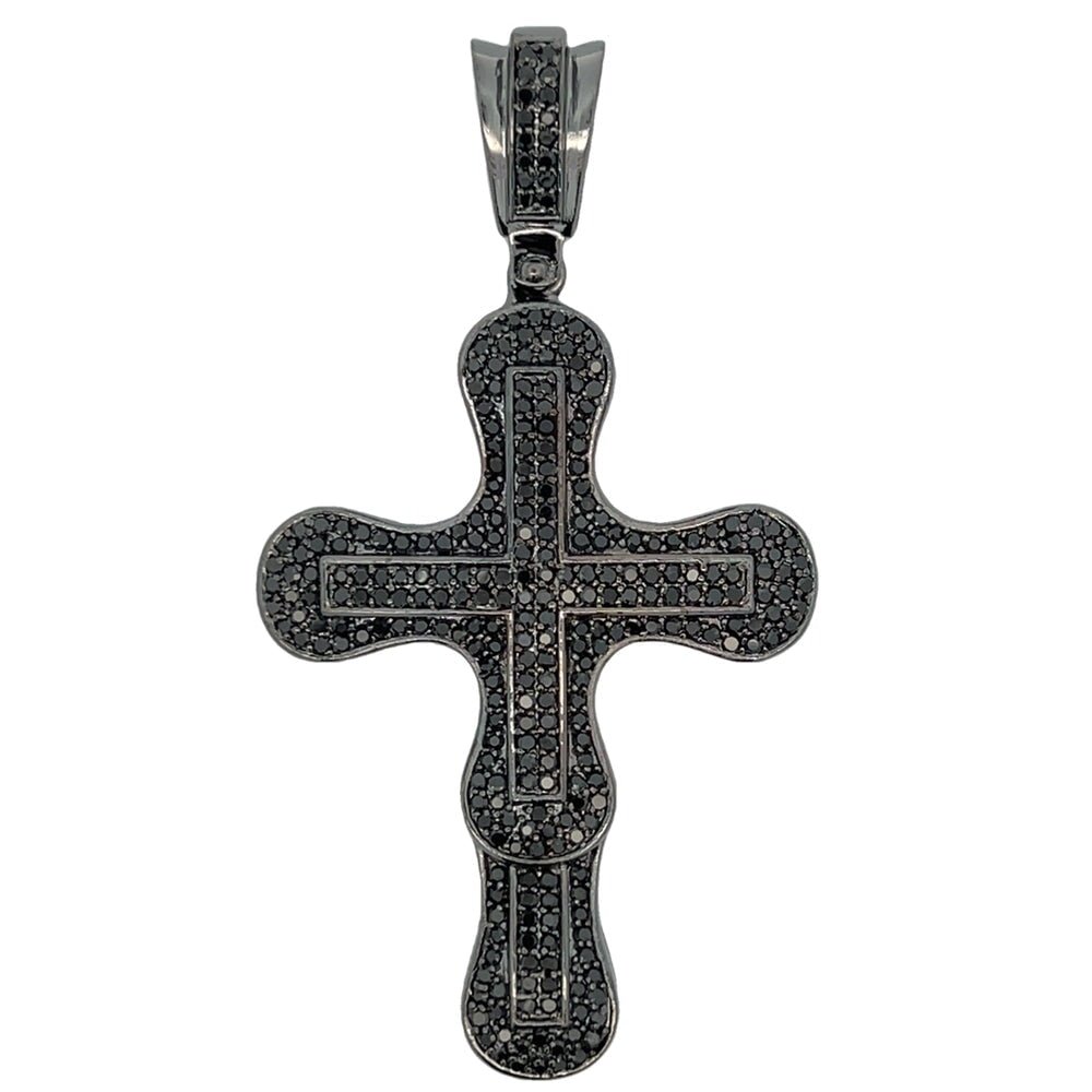 Bubble Layer Black Cross CZ Pendant .925 Sterling Silver