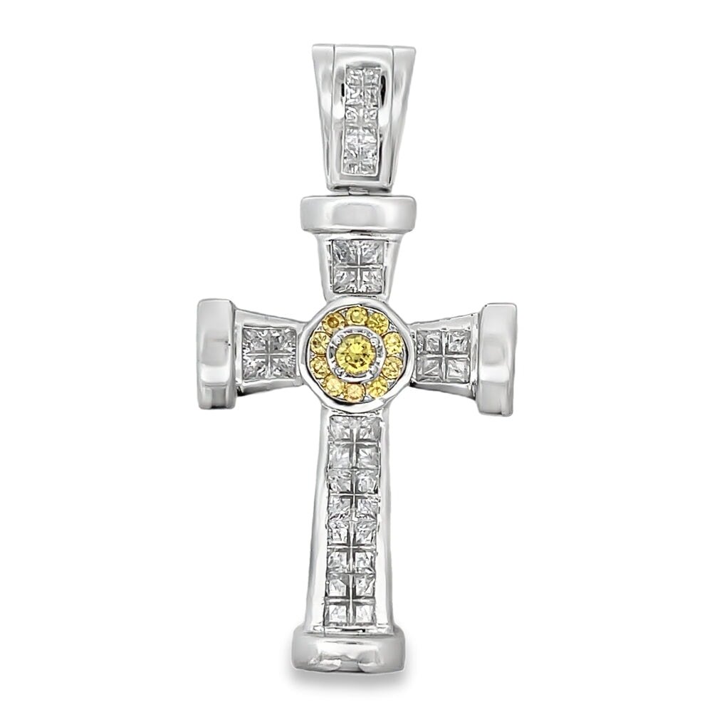 Canary Princess Cross CZ Pendant .925 Sterling Silver