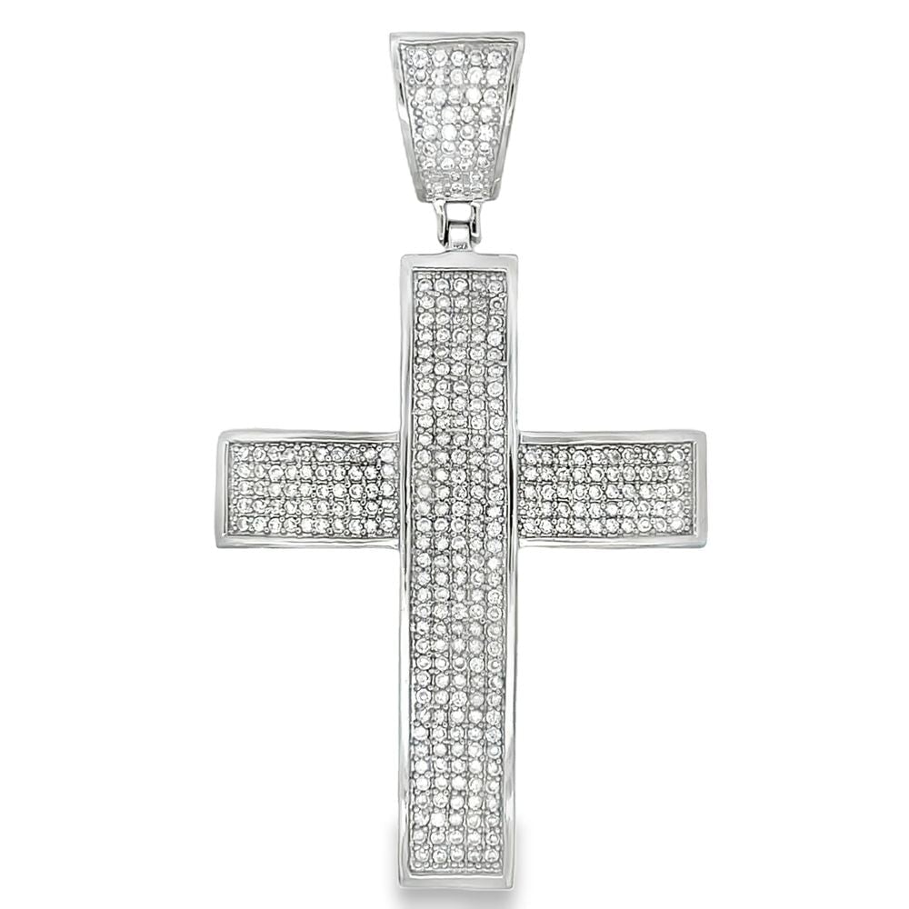 Clean 5 Row Cross CZ Iced Out Pendant