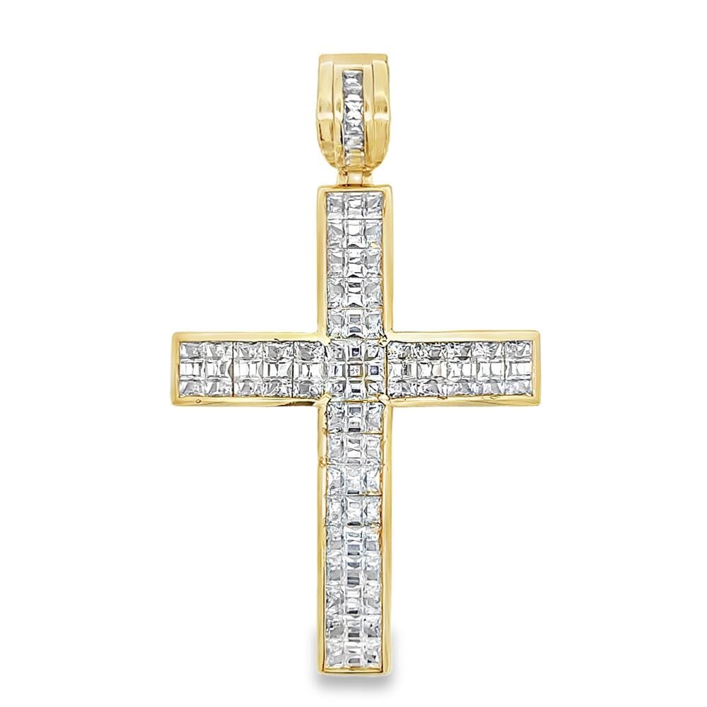 Clean Princess Cut Cross CZ Iced Out Pendant