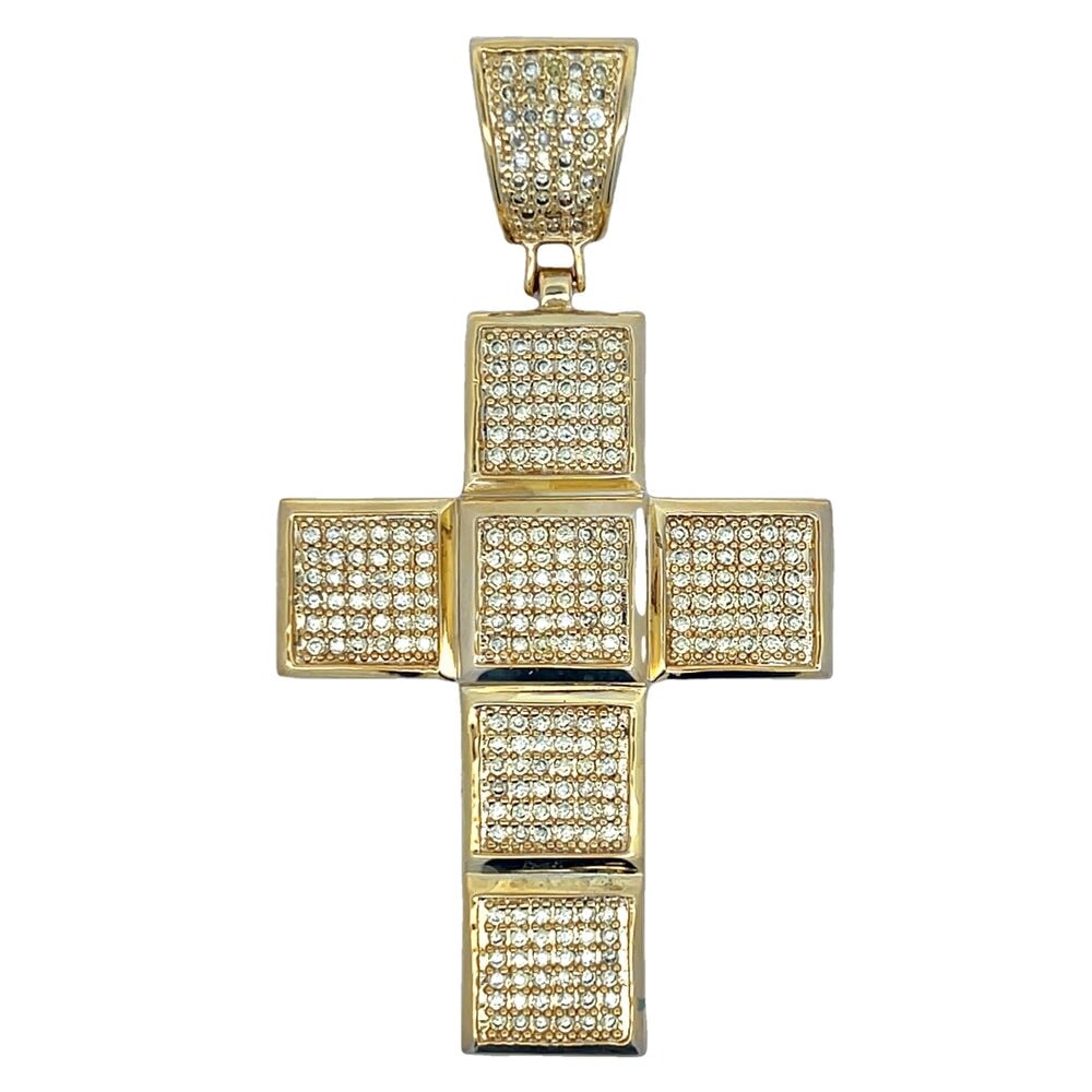 Cube Cross CZ Iced Out Pendant