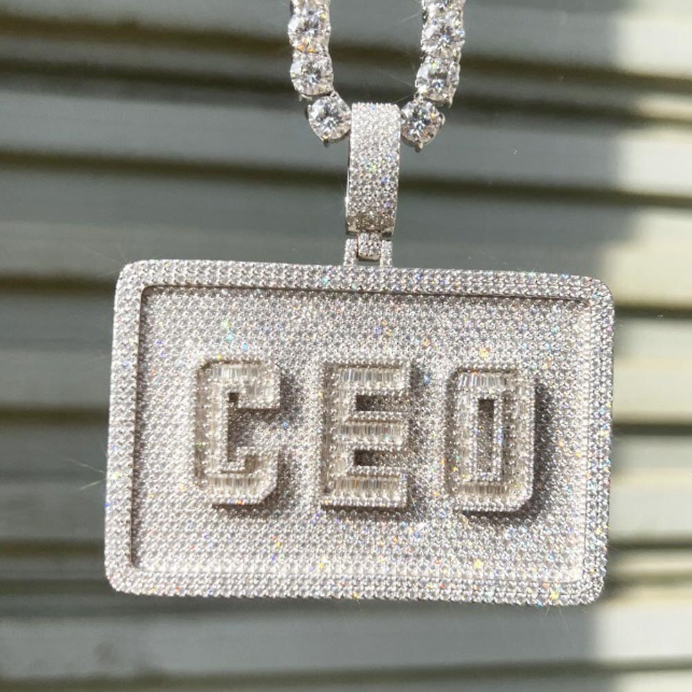 Custom 3 Baguette Letter Rectangle VVS Moissanite Pendant