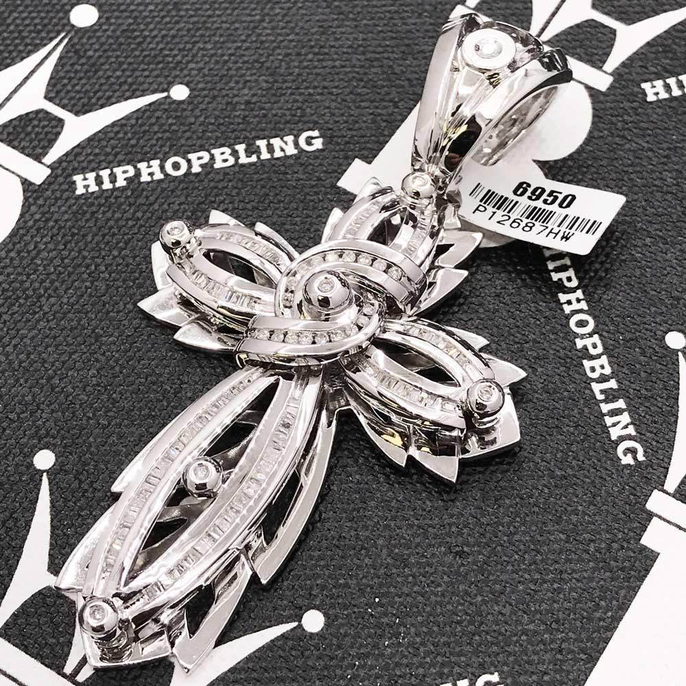 Custom Cross 1.24 Carat Diamond Pendant 14K White Gold