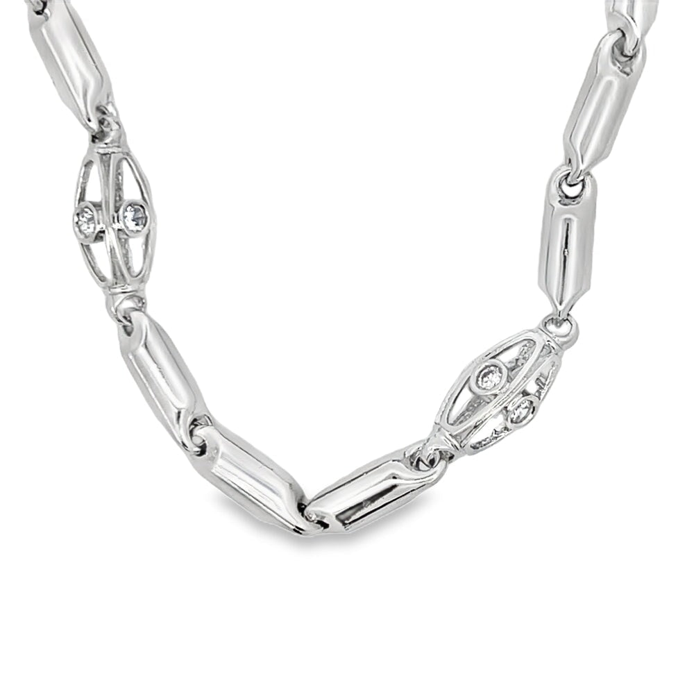 CZ Polished Bullet Link Chain .925 Sterling Silver