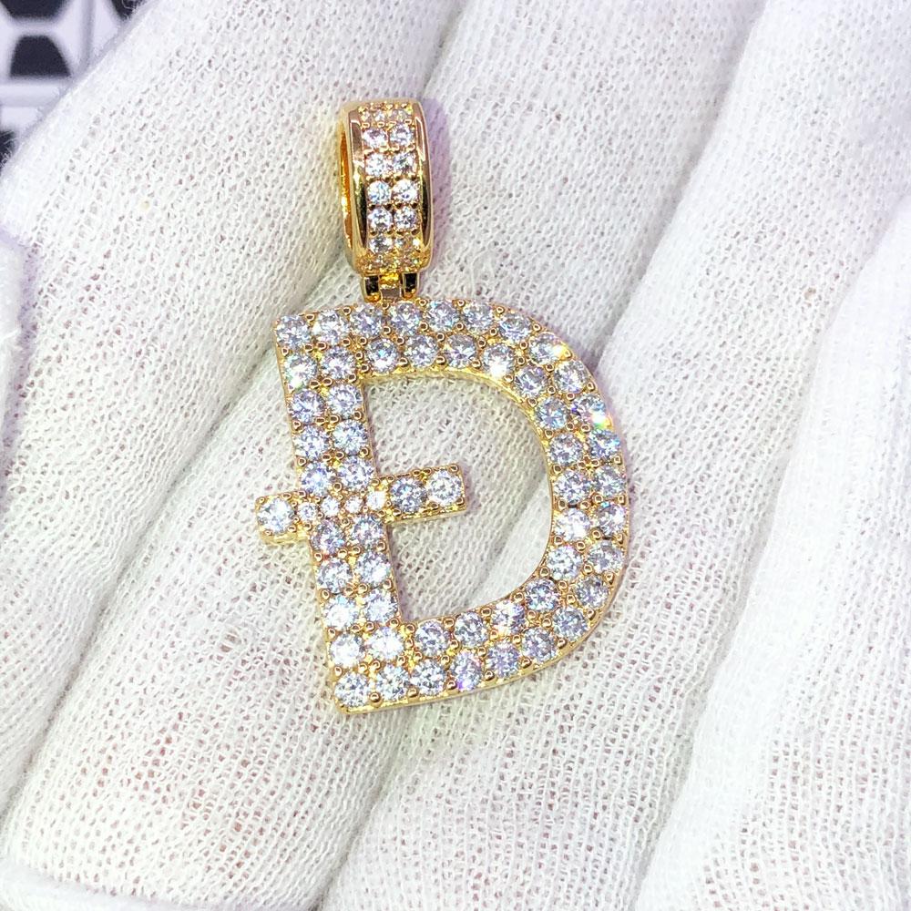 D Dogecoin Inspired Iced Out Pendant .925 Sterling Silver