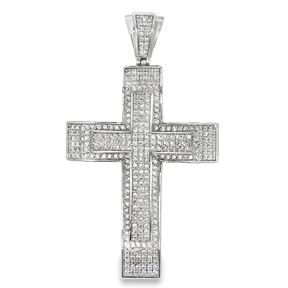 Double Cross CZ Pendant .925 Sterling Silver