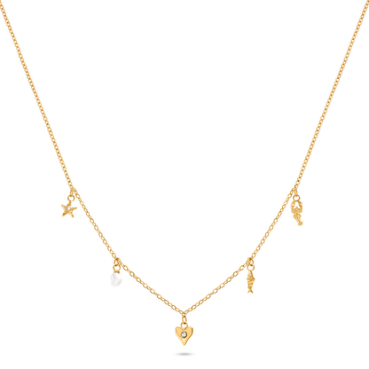 Written In The Sand Mini Charm Necklace (Gold)