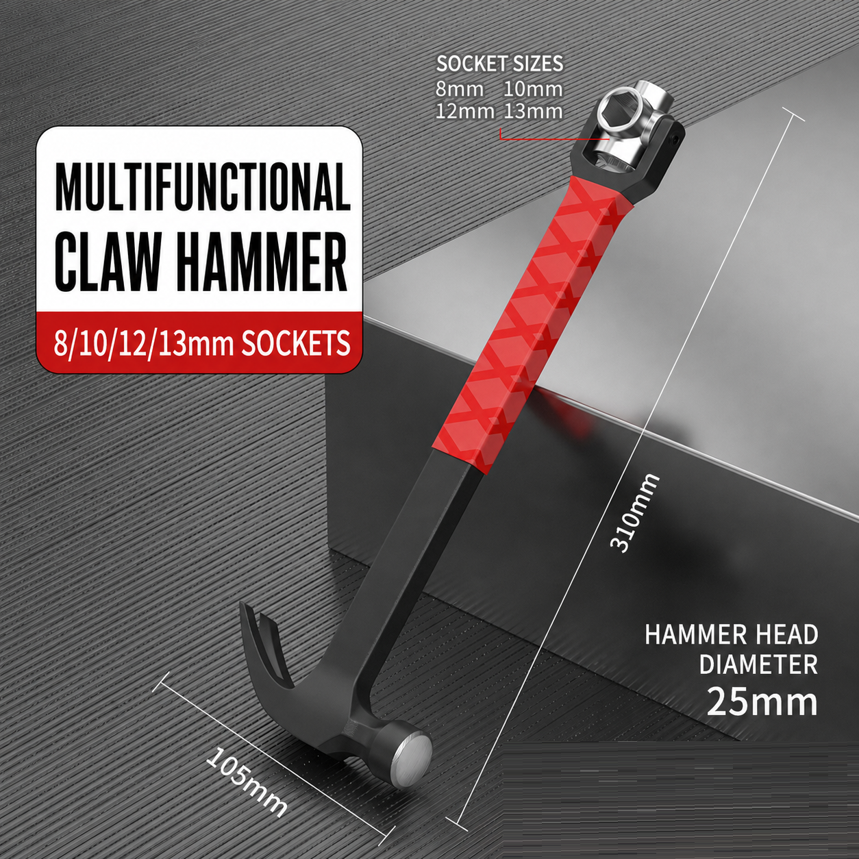 Multi-Functional Claw Hammer with Socket & Adjustable Wrench, One-Piece Forged All-in-One Hand Tool for HVAC Installation & Home Repair