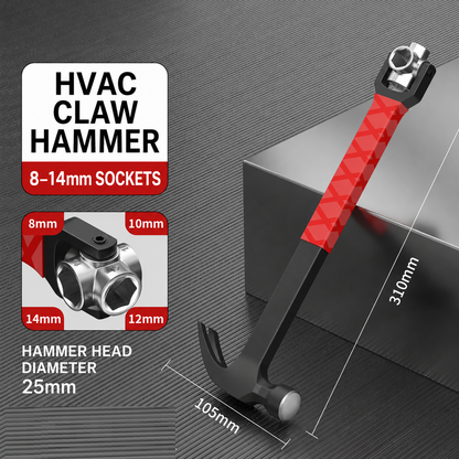 Multi-Functional Claw Hammer with Socket & Adjustable Wrench, One-Piece Forged All-in-One Hand Tool for HVAC Installation & Home Repair