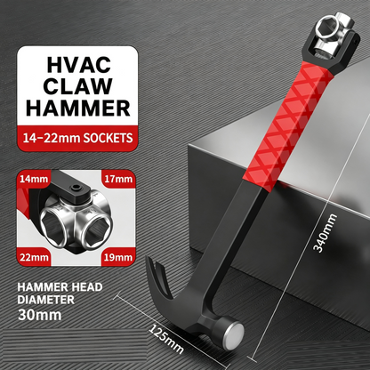 Multi-Functional Claw Hammer with Socket & Adjustable Wrench, One-Piece Forged All-in-One Hand Tool for HVAC Installation & Home Repair