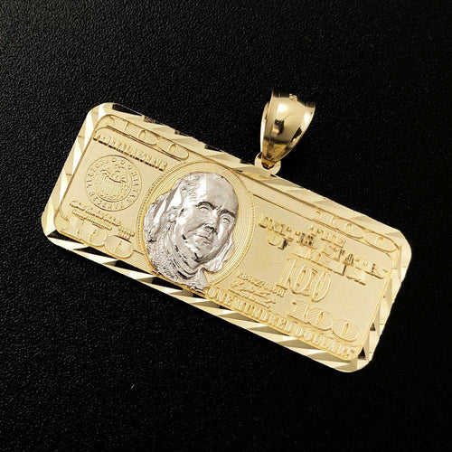 $100 Bill 2 Tone DC 10K Yellow Gold Pendant