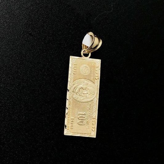 $100 Bill Small DC 10K Yellow Gold Pendant