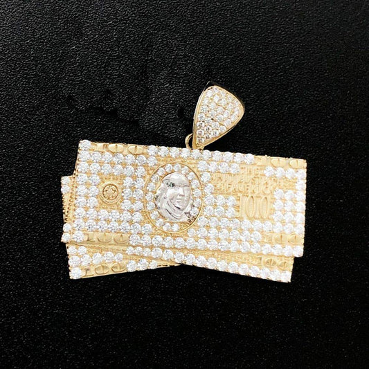 $100 Bill Stacks CZ 10K Yellow Gold Pendant