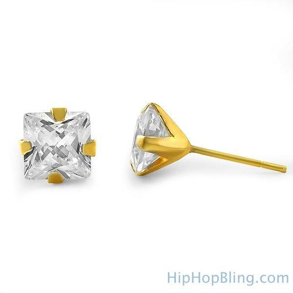10K Yellow Gold Round CZ Stud Earrings