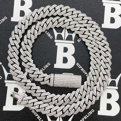 12MM VVS Moissanite Iced Cuban Chain Sharp Link .925 Sterling Silver