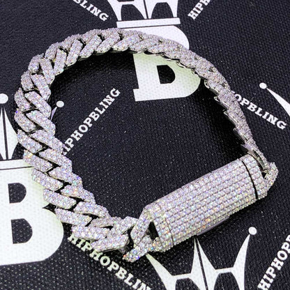 12MM VVS Moissanite Iced Cuban Chain Sharp Link .925 Sterling Silver