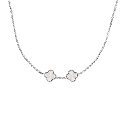 Textured Clover Custom Name Necklace (Silver)