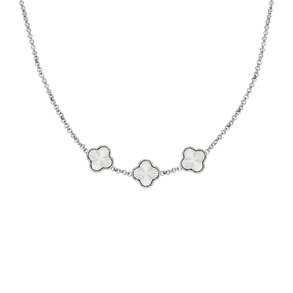Textured Clover Custom Name Necklace (Silver)