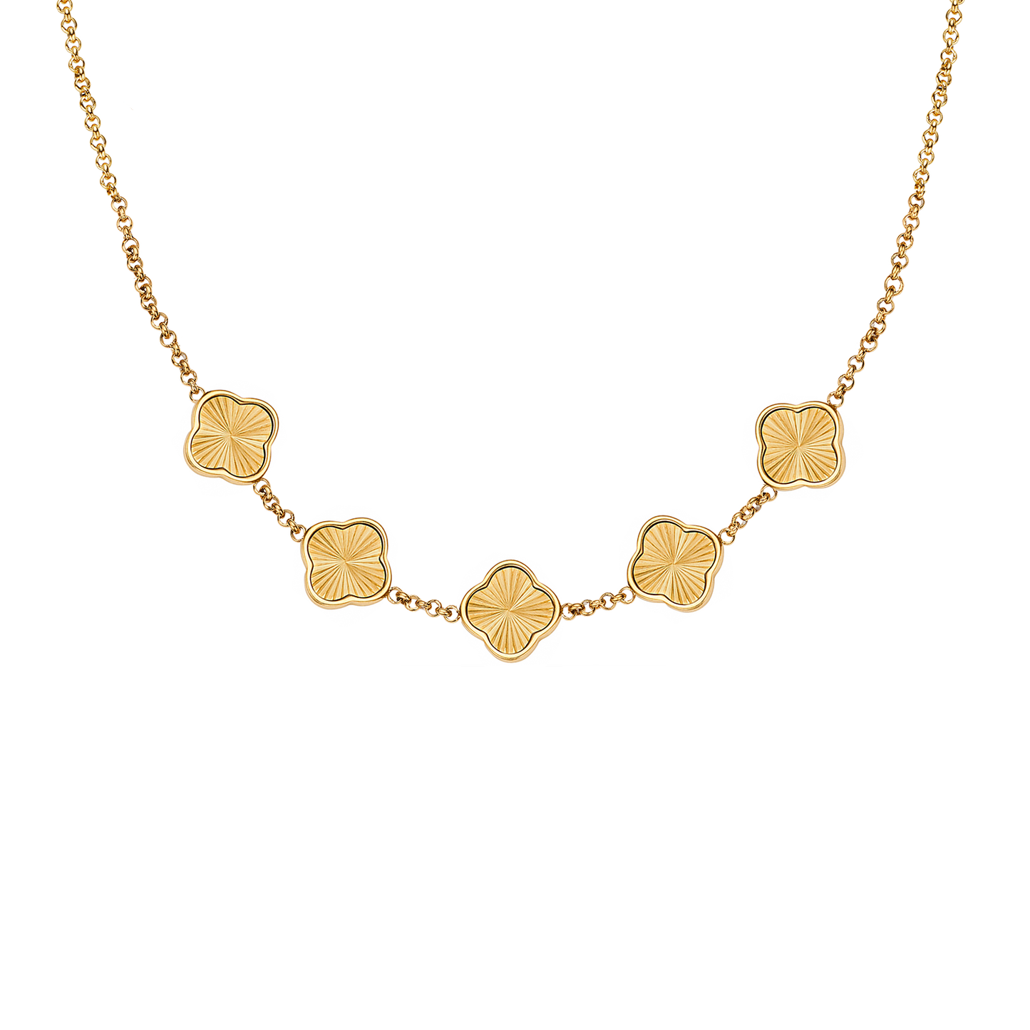 Textured Clover Custom Name Necklace (Gold)