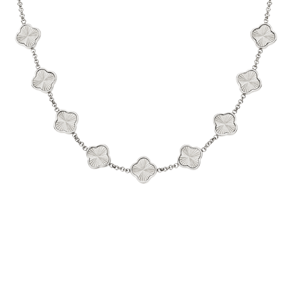 Textured Clover Custom Name Necklace (Silver)
