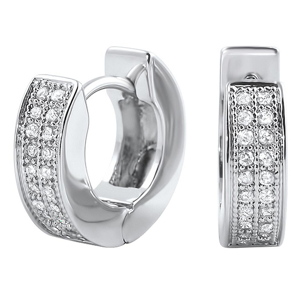 2 Row Hoop VVS Moissanite Earrings .925 Sterling Silver