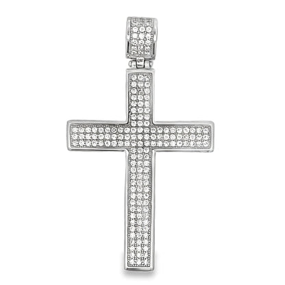 3 Row Cross Pave CZ Pendant .925 Sterling Silver
