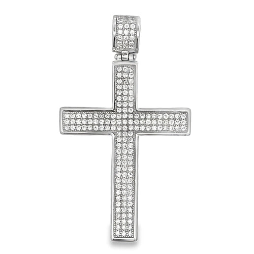 3 Row Cross Pave CZ Pendant .925 Sterling Silver