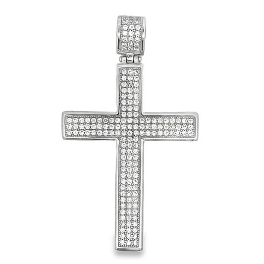 3 Row Cross Pave CZ Pendant .925 Sterling Silver