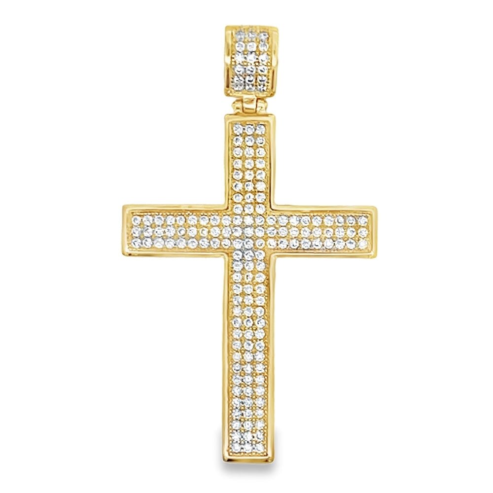 3 Row Cross Pave CZ Pendant .925 Sterling Silver