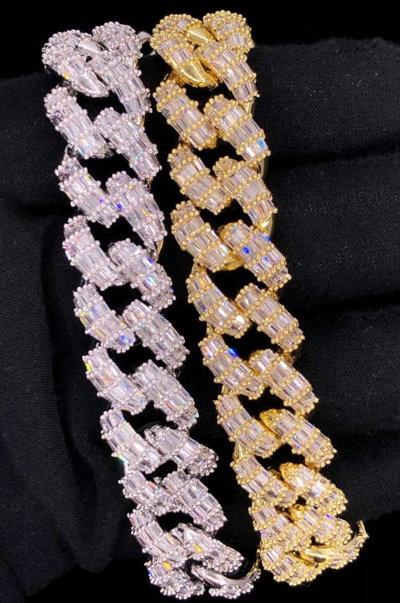 3D Baguette Cuban Link CZ Iced Out Hip Hop Bracelet