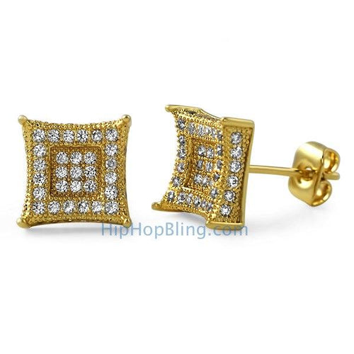 3D Box Kite L Gold Micro Pave Earrings
