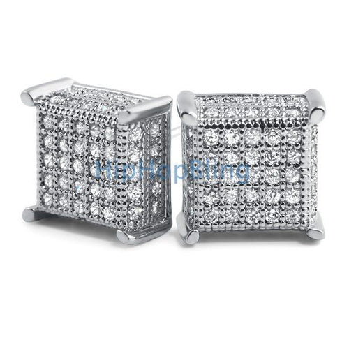 3D Box Micropave CZ Bling Bling Earrings