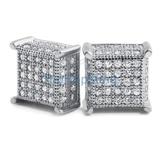3D Box Micropave CZ Bling Bling Earrings