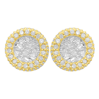 3D Circle Baguette Diamond Earrings 1.10cttw 10K Yellow Gold