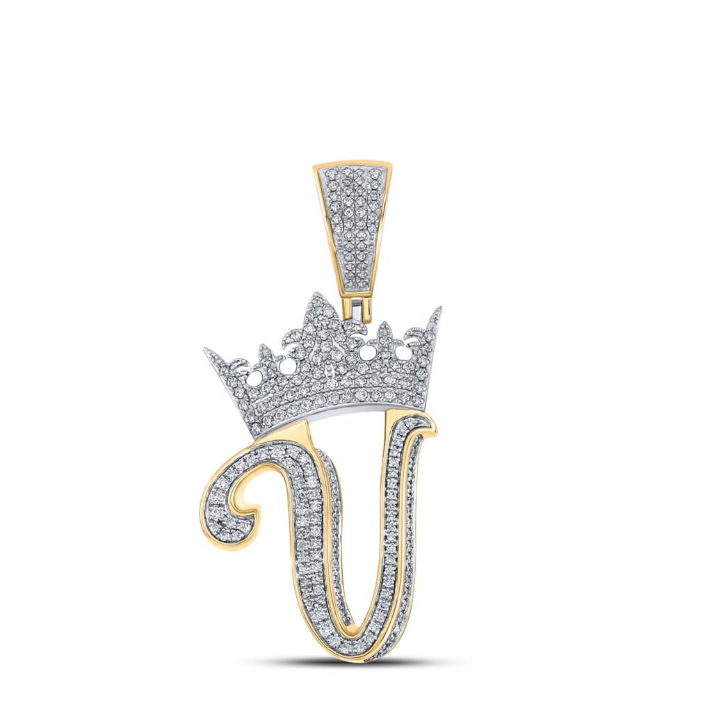 3D Crown A-Z Letter Initial Diamond Pendant 10K Yellow Gold