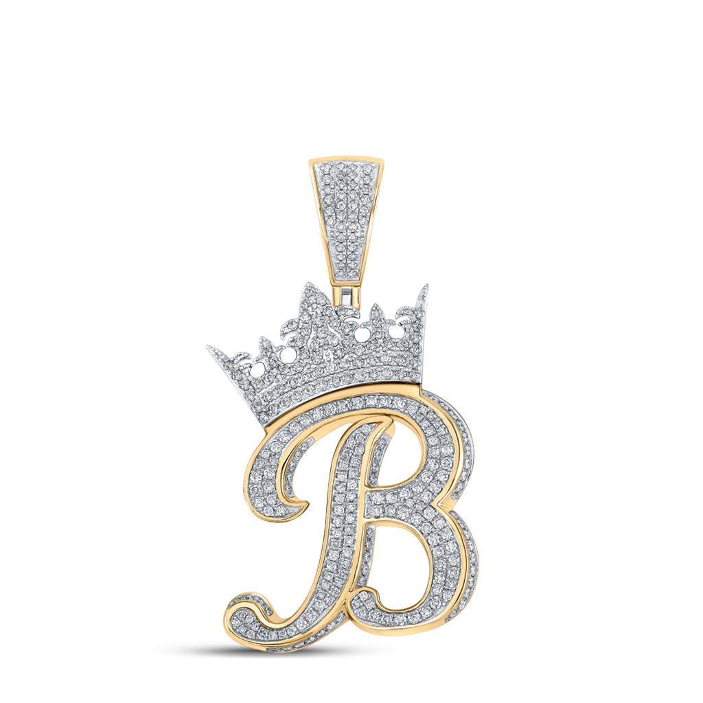 3D Crown A-Z Letter Initial Diamond Pendant 10K Yellow Gold